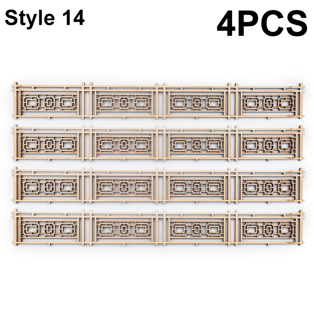 4pcs Wooden Garden Fence Model Kits, Handmade Architecture Set